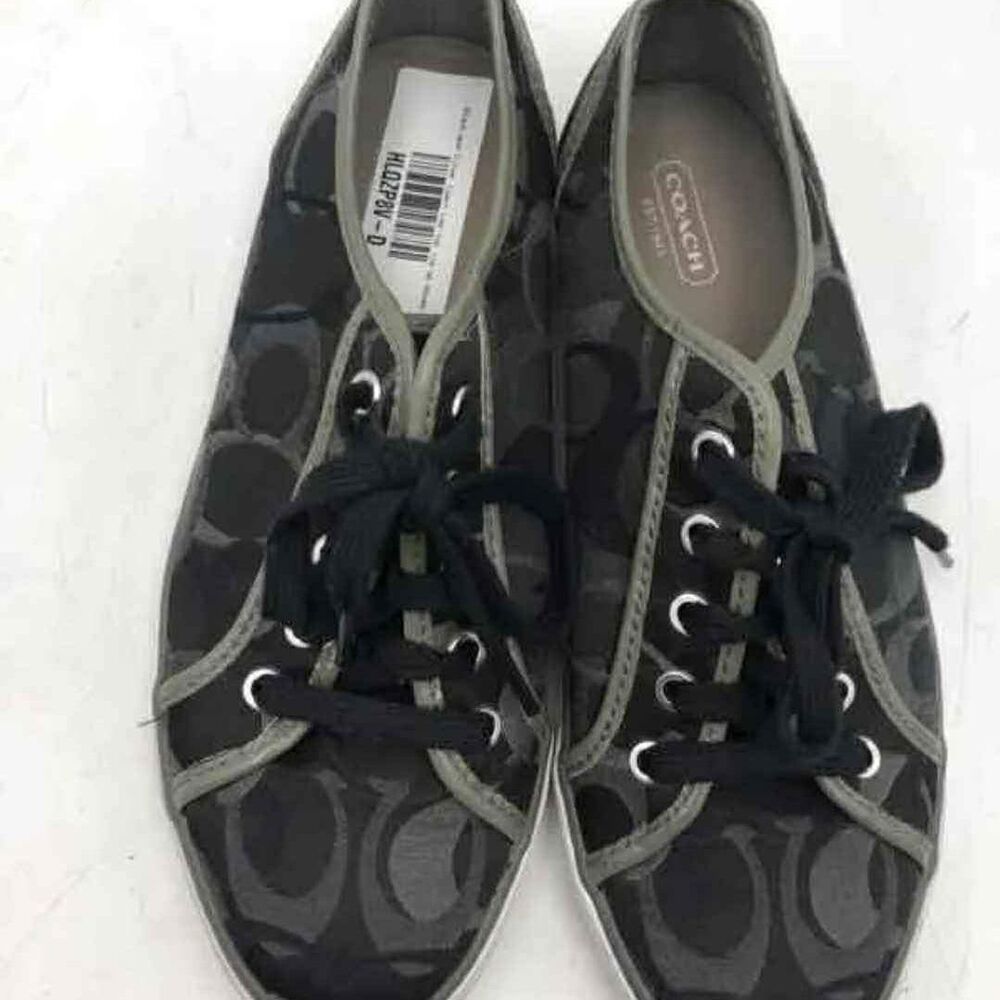 Coach Designer Womens Gray Black Signature Lace Up Low Top Sneaker Shoes Size 8B
